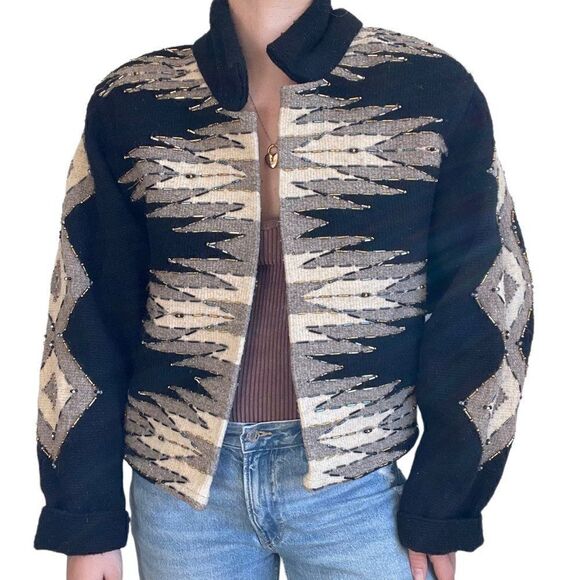 Vintage Womens Krista Koeppe Western Wool Hand Embroidered Beaded Jacket Sz M - Picture 10 of 10